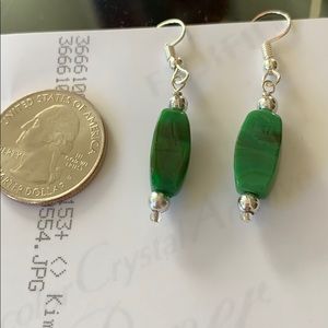 3/$10 Hand Beaded Green glass bead drop earrings